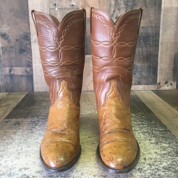 Lucchese Vintage San Antonio Smooth Ostrich Western Cowboy Boots Womens 9.5 B - Picture 7 of 12